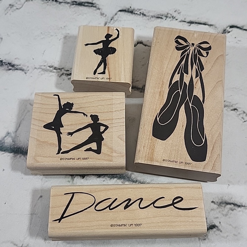 Vintage 90s Stampin Up Rubber Stamps Dance Ballet Lot Of‎ 4 Wood Mounted